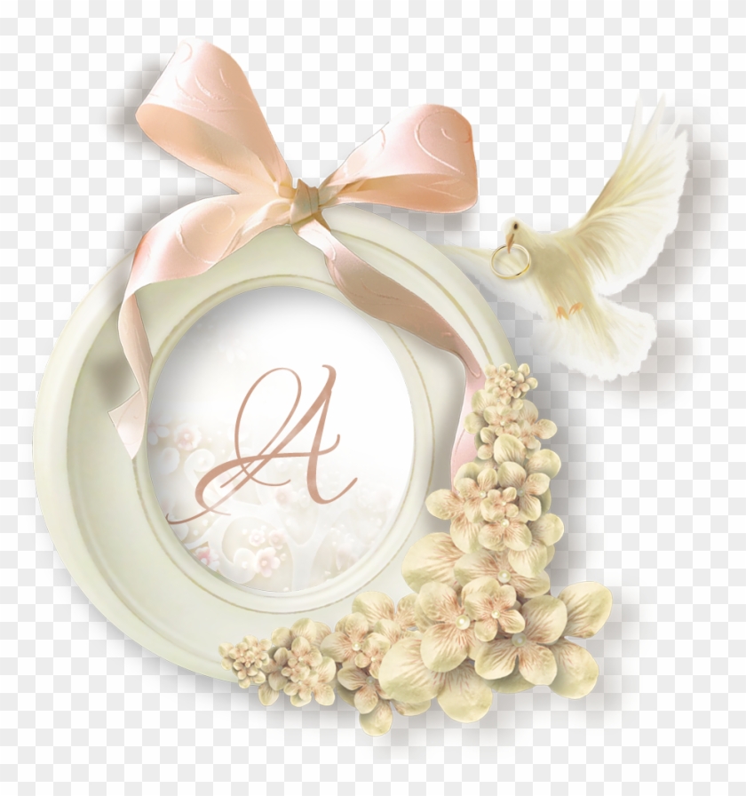 Alfabeto Rosa Pastel Com Pomba E Aliança Para Casamento - Letter Clipart
