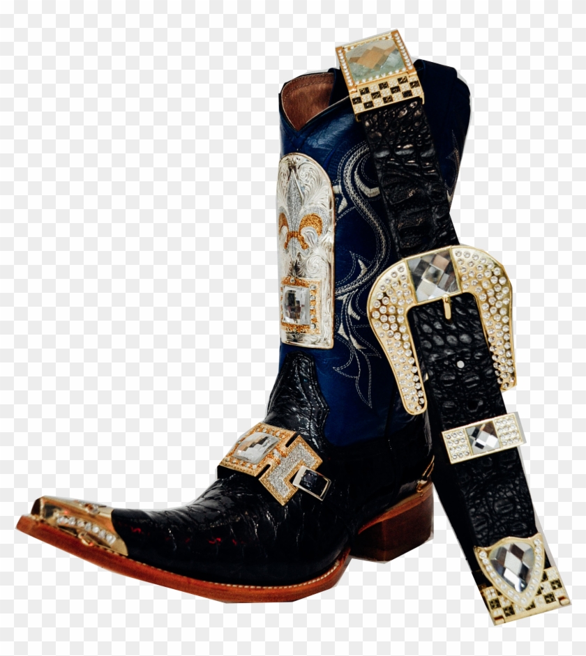 Jet Blue With Golden Toe - Cowboy Boot Clipart
