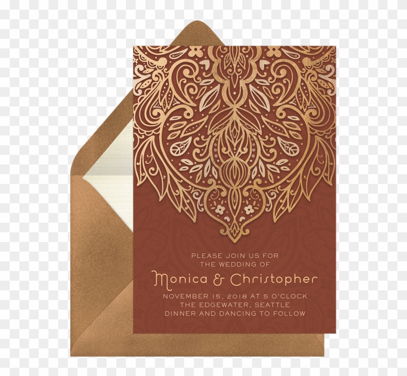 Arabesque Style Invitation In Orange - Motif Clipart
