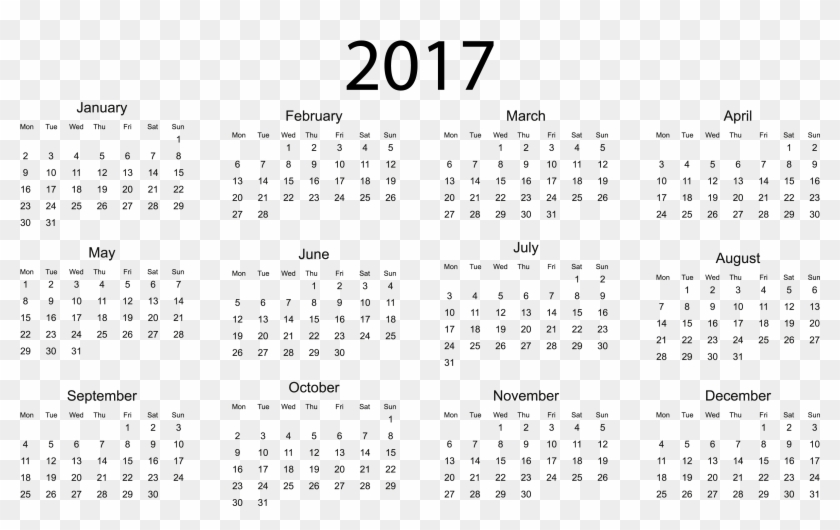 2017 Calendar - Full Year 2019 Calendar Clipart