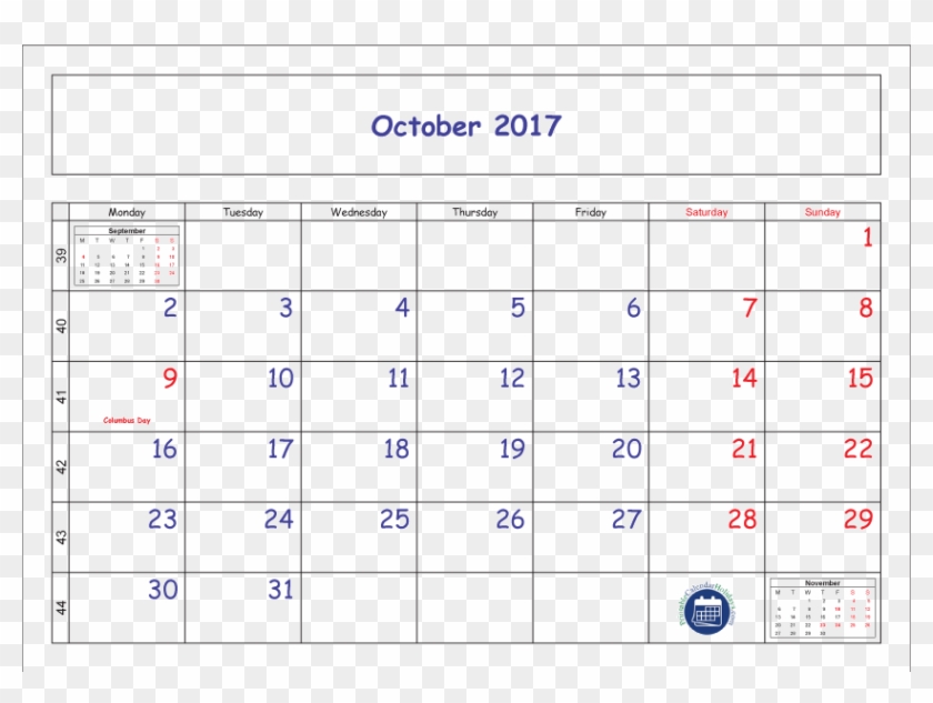 Printable October Calendar 2017 192805 Clipart