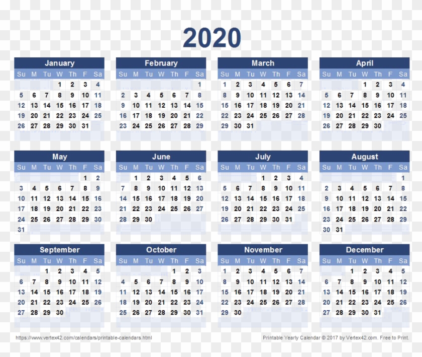 2020 Calendar Free Png Image - 2021 Yearly Calendar Printable Clipart #3672351