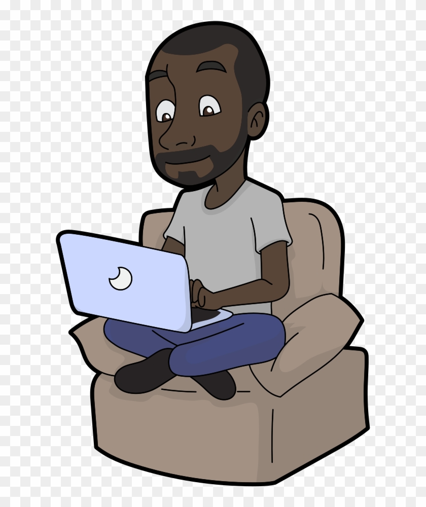 Black Cartoon Guy Using His Laptop - Sitting Clipart