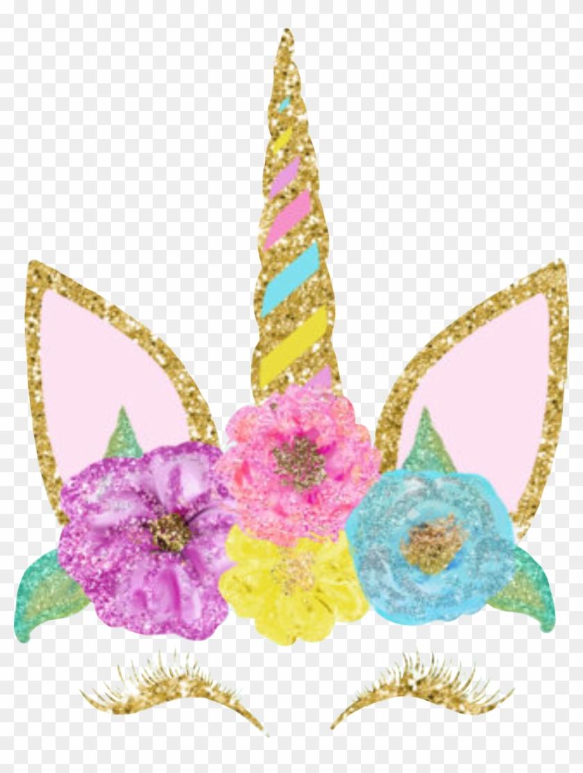 #unicorncrown #unicorn #unicornio #corona #flores #flowers - Unicorn Face Png Glitter Clipart