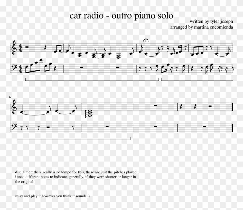 Outro Piano Solo Sheet Music Composed By Written By - Sheet Music Clipart