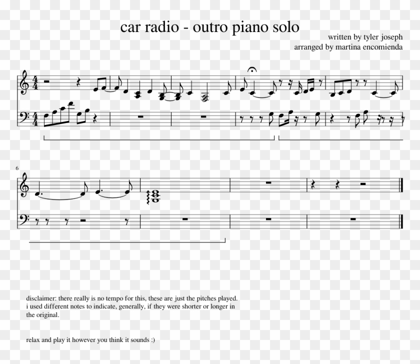 Outro Piano Solo Sheet Music Composed By Written By - Sheet Music Clipart #3673676