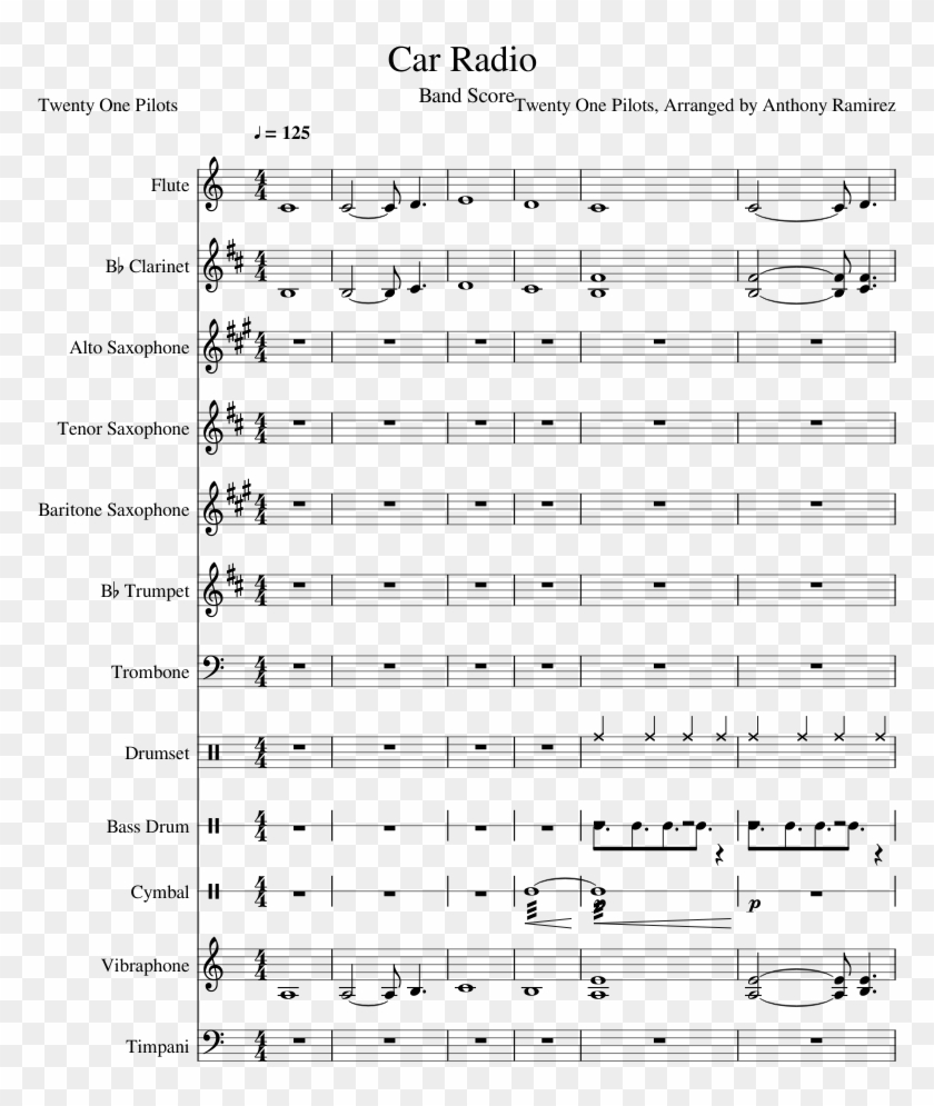 Car Radio Sheet Music Composed By Twenty One Pilots, - Killing In The Name Of Bari Sax Clipart