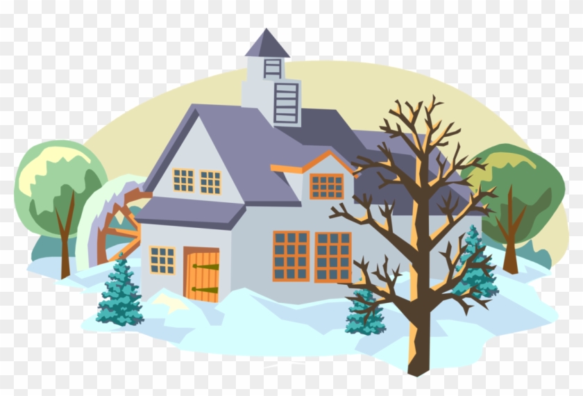 Vector Illustration Of Winter Scene With Grist Mill - House Clipart #3674525