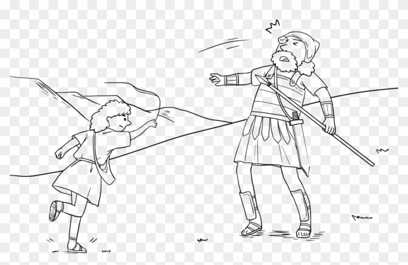 Bible Ccx David Goliath Spear Rock Sling Armor - David And Goliath Drawing Clipart #3675628