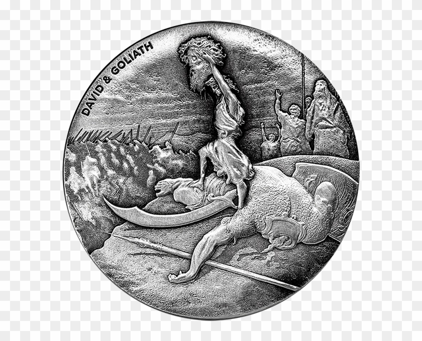 Biblical Coin David & Goliath 2 Oz Bu Silver Coin 2$ - David And Goliath Coin Clipart