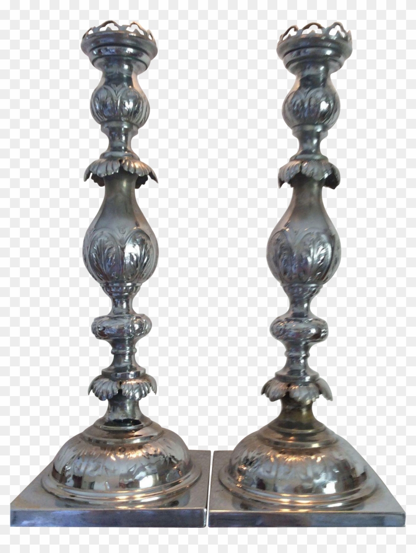 Fraget N Plaque Silver Plated Sabbath Candlesticks - Antique Clipart #3677055