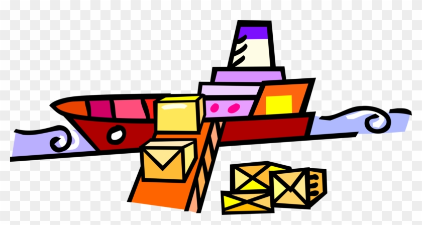 Vector Illustration Of Cargo Ship Or Freighter Ship Clipart