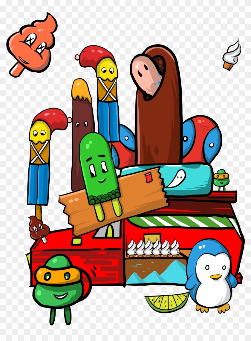 Cartoon Color Tide Ice Cream Truck Png And Psd - Cartoon Clipart