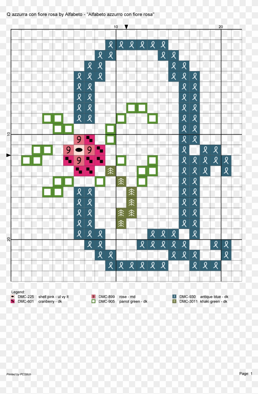 Blue Monogram With Pink Flower Cross Stitch Patterns - Cross Stitch Alfabeto Azzurro Con Fiore Rosa Clipart