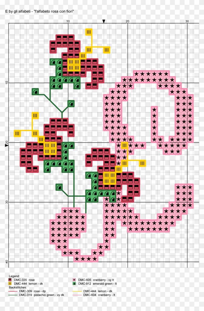 Pink Cursive Monogram W/ Flower Cross Stitch Pattern - Free Cross Stitch W Pattern Clipart