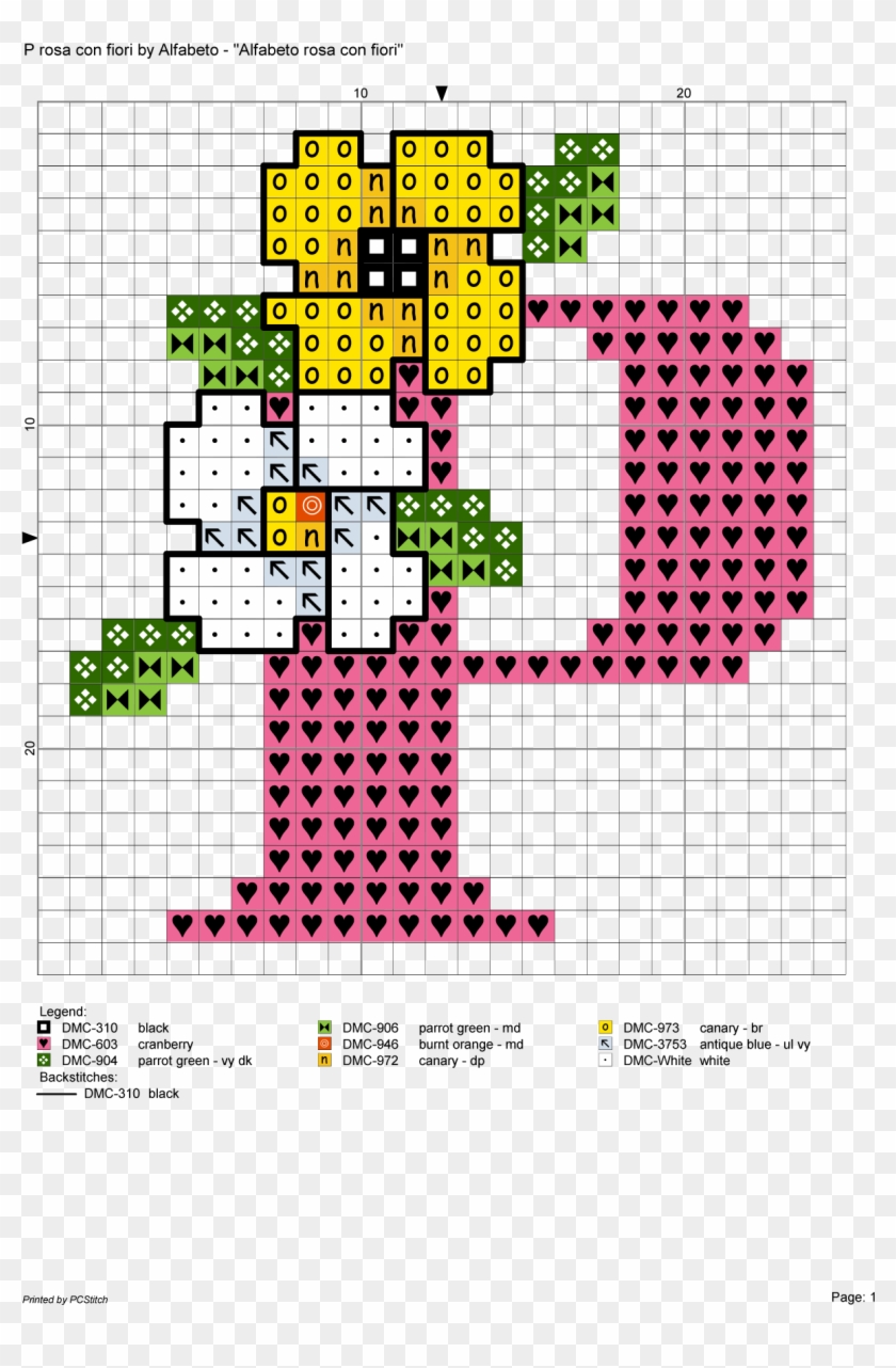 Alfabeto Rosa Con Fiori - Cross-stitch Clipart #3682924