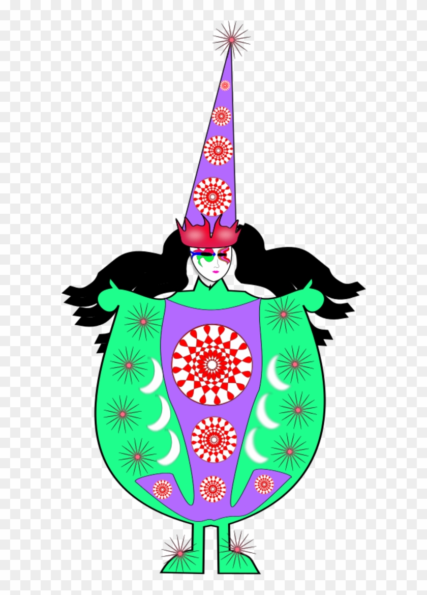 Clown Wearing Large Dress And Long Hat - Clown Clipart
