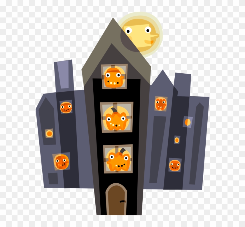 Vector Illustration Of Halloween Haunted House With - Halloween Clipart