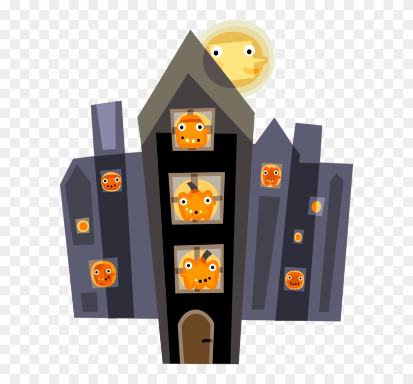 Vector Illustration Of Halloween Haunted House With - Halloween Clipart #3684123