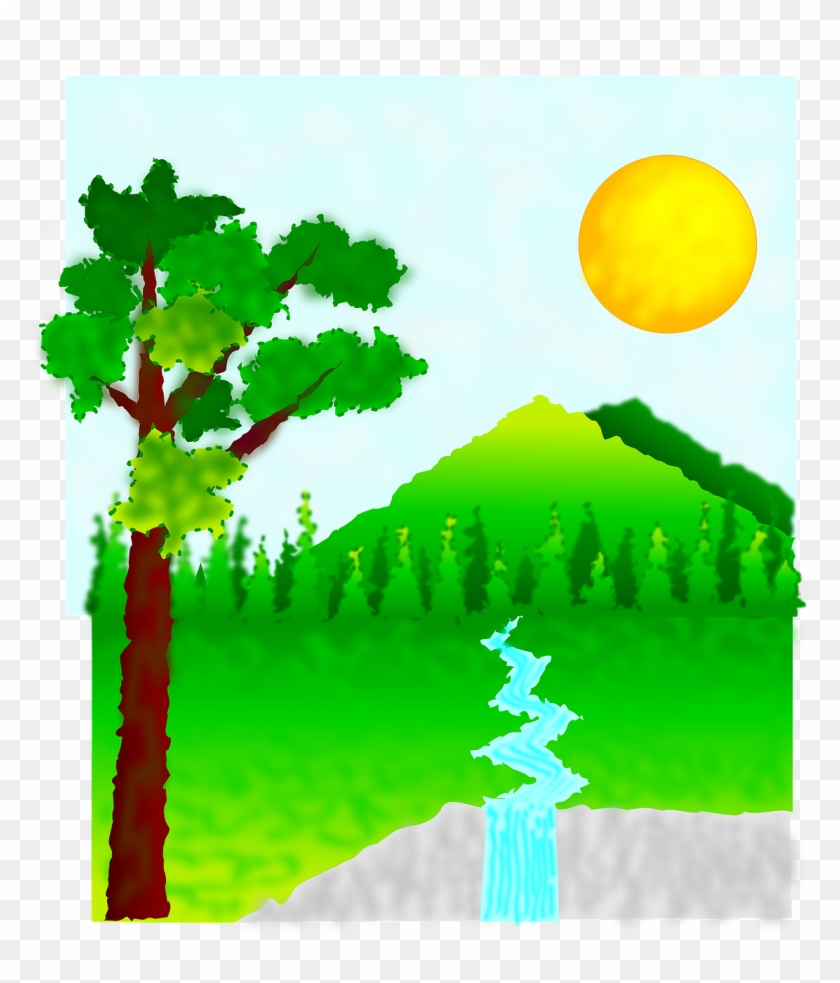 Sun Mountain Water Green Trees Png Image - Nature Clipart Transparent Png #3684943