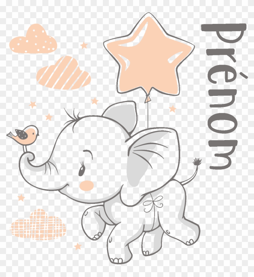 Sticker Prenom Personnalise Bebe Elephant Reveur Ambiance - Elephant With Balloon Vector Clipart