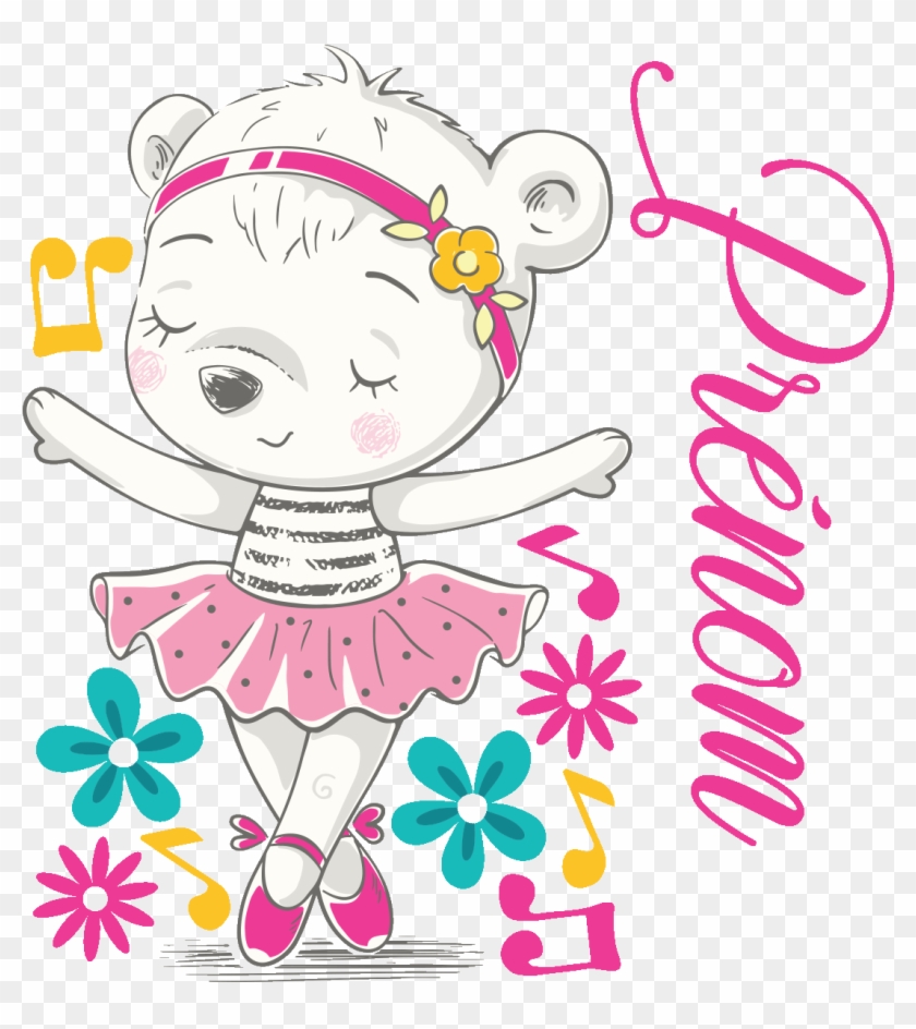 Sticker Prenom Personnalise Ourse Ballerine Fushia - Cartoon Clipart