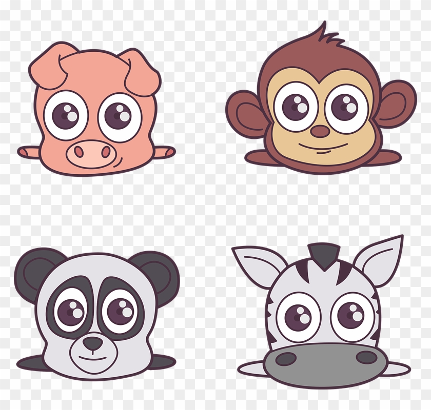 Animals Pig Monkey Zebra Cartoon Character - Vector Graphics Clipart