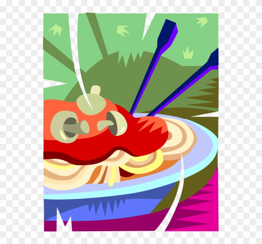 Vector Illustration Of Bowl Of Italian Pasta Spaghetti - Illustration Clipart