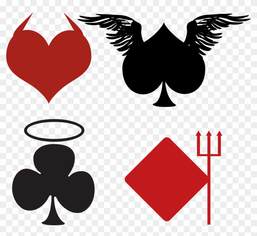 Poker Clipart Card Suit - Spade Diamond Clover Heart - Png Download