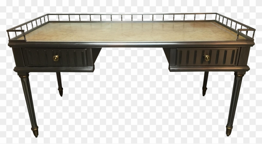Italian Brushed Metal Leather Top Desk W / Gallery - Kitchen & Dining Room Table Clipart