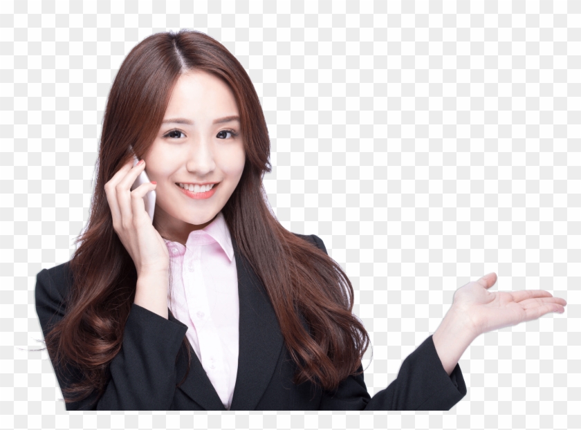 On Phone Pointing Left - Singapore Girl Png Clipart #3695825