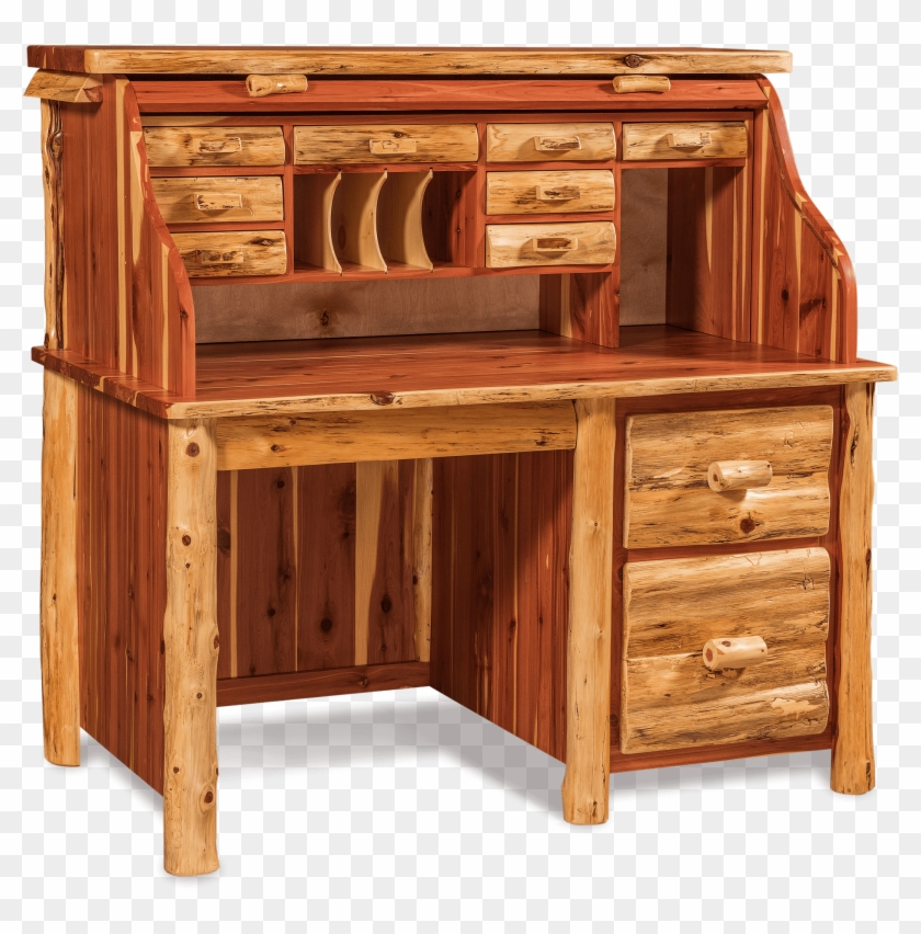 Single Pedestal Roll Top Desk Office Log Furniture - Rolltop Desk Clipart #3695970
