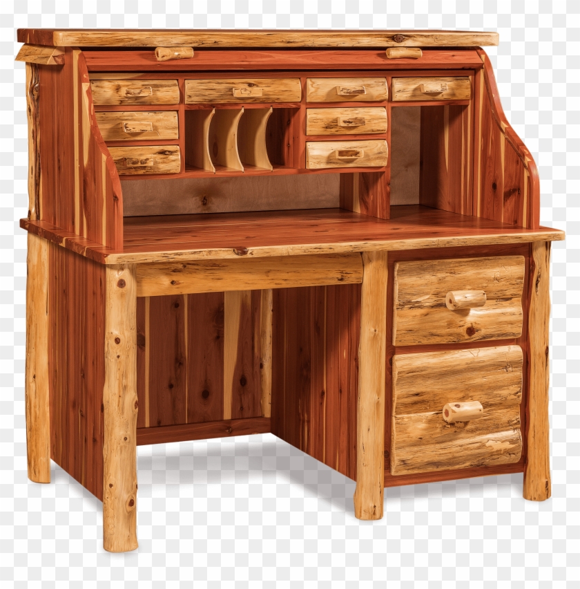 Single Pedestal Roll Top Desk Office Log Furniture - Rolltop Desk Clipart