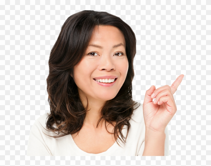 A Nice Lady Pointing At A Button - Asian Woman Smiling Happy Clipart