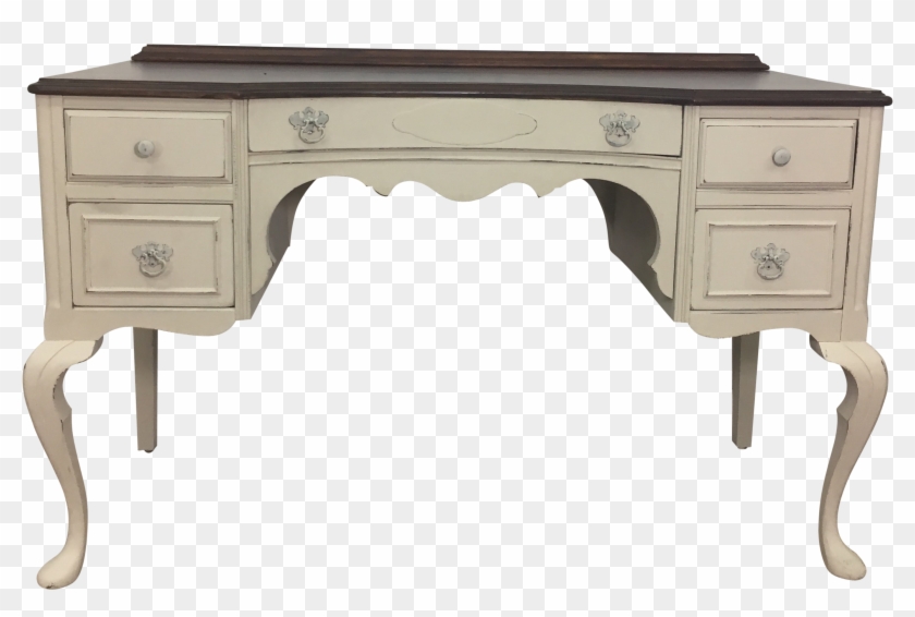 Vintage Chalk Painted Neutral Stained Top Desk/vanity - Sofa Tables Clipart