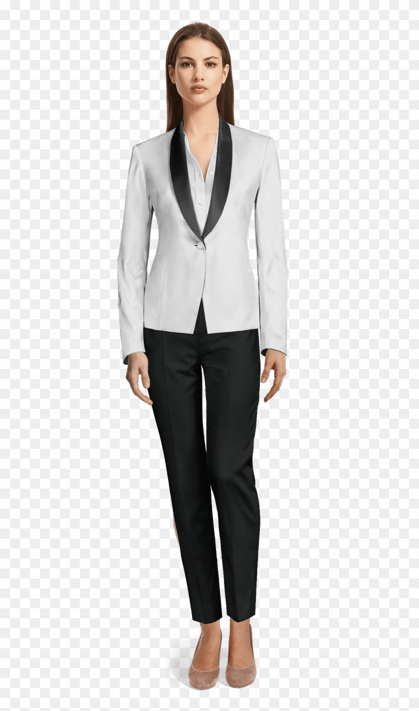White Wool Tuxedo - Whole Body Formal Attire For Women Clipart