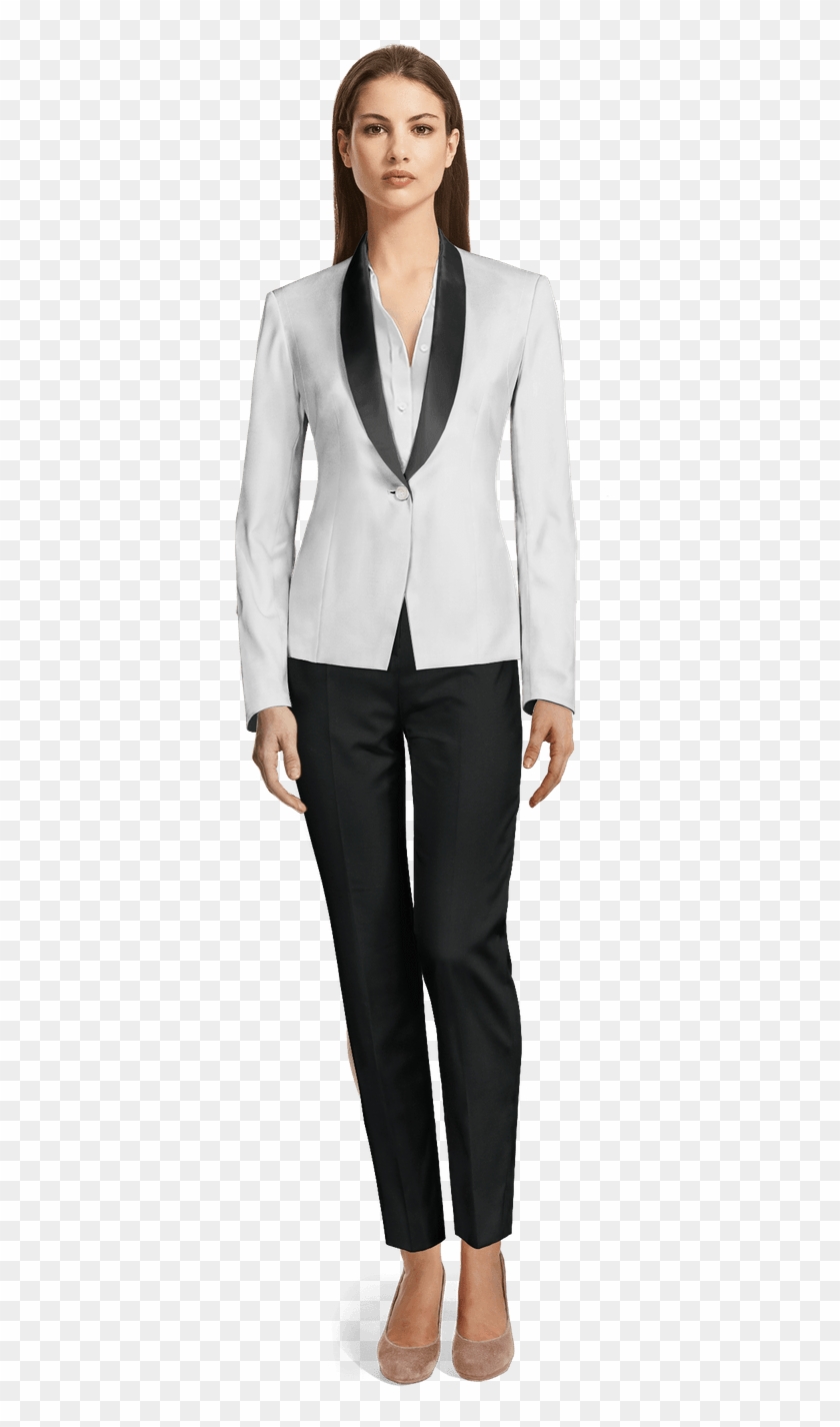 White Wool Tuxedo - Whole Body Formal Attire For Women Clipart #3697038
