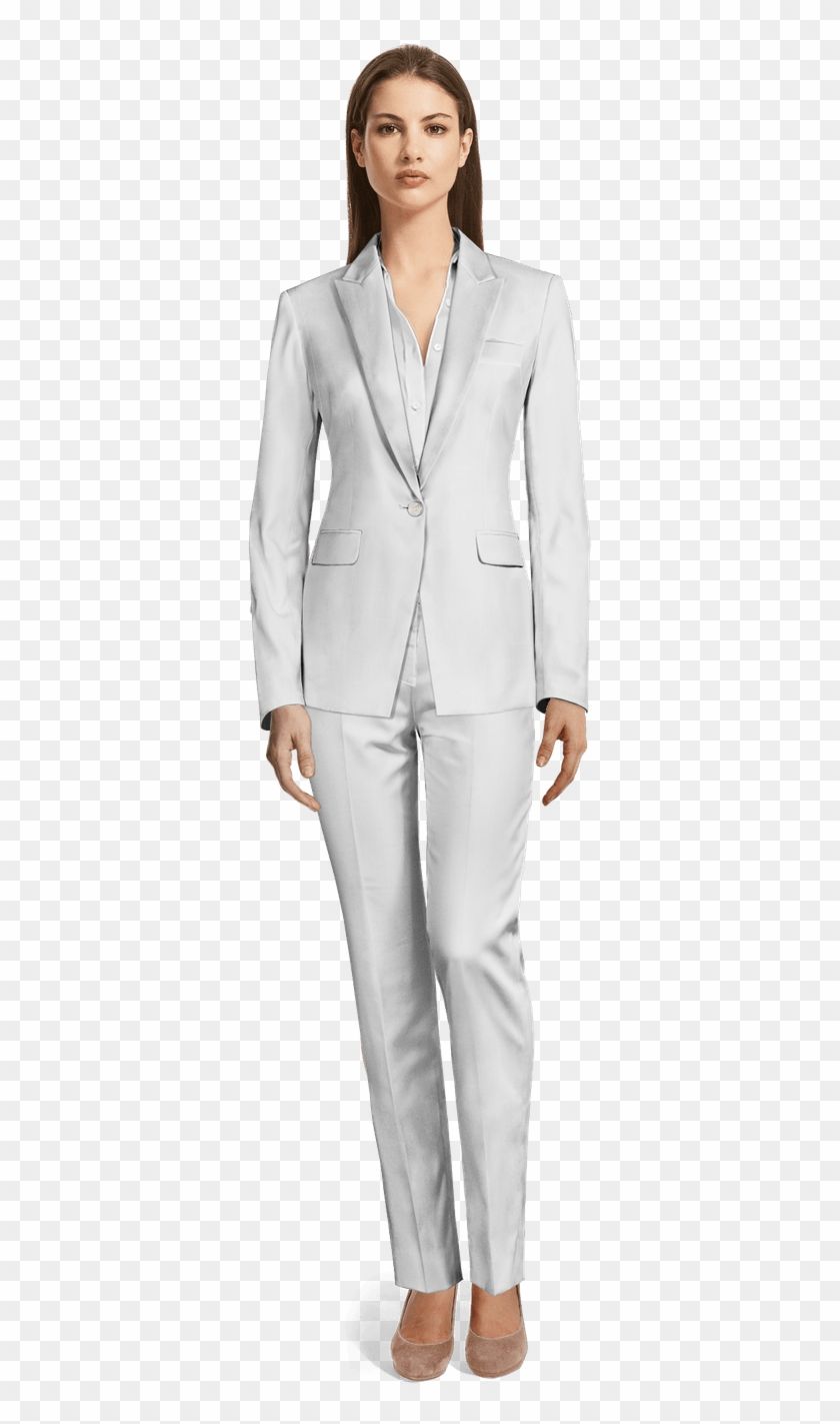 White Wool Pant Suit-view Front - Smoking Da Donna Clipart