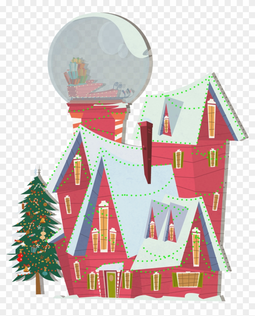 Background Exterior Santa House Winter Globe House - Santa House Animated Clipart #3698096