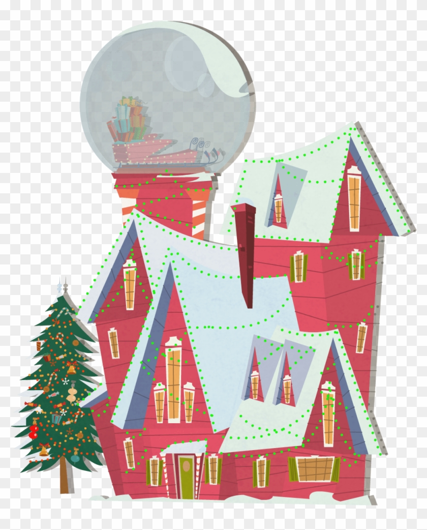 Background Exterior Santa House Winter Globe House - Santa House Animated Clipart