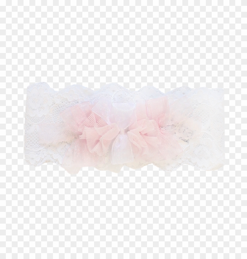 Headband In White Lace With Flowers And Bows - Lace Clipart #370109