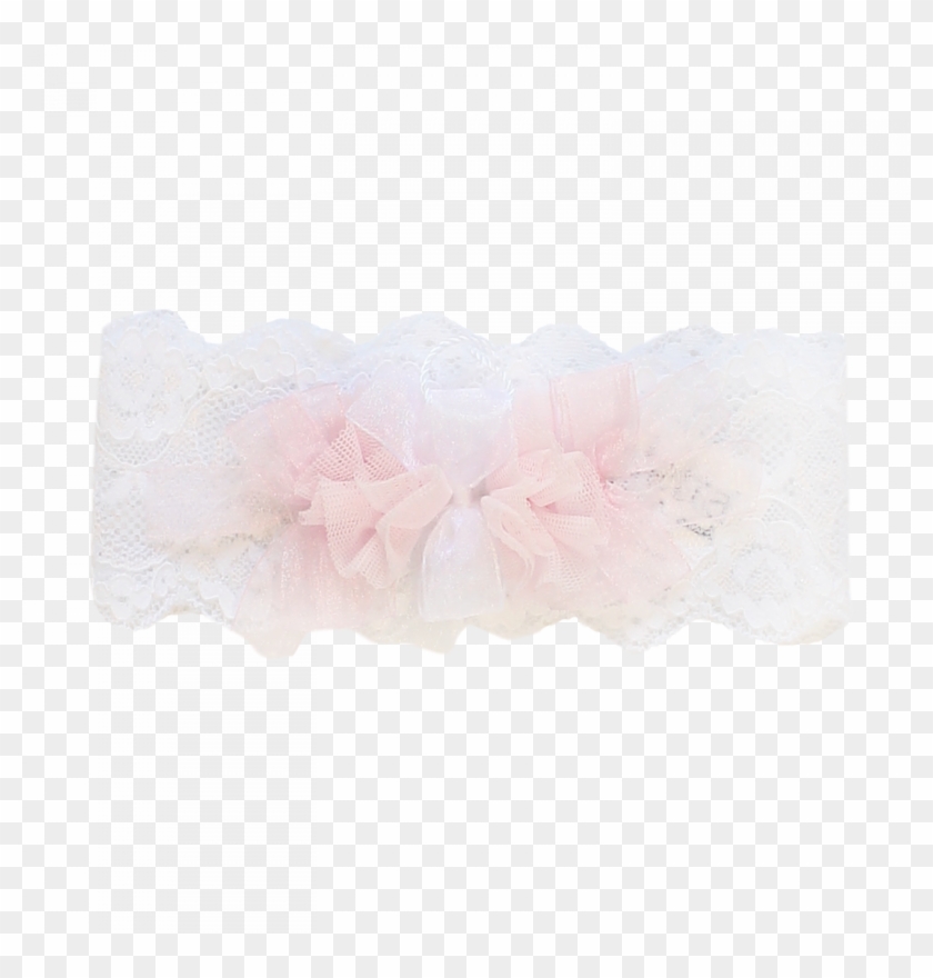 Headband In White Lace With Flowers And Bows - Lace Clipart