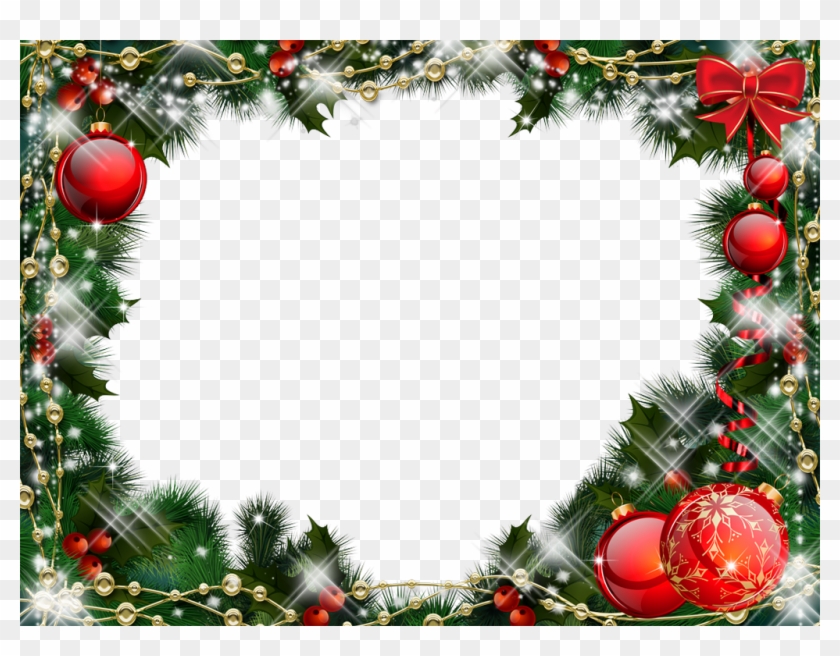 Green Transparent Christmas Photo With Red Ornaments - Christmas Frame Transparent Background Clipart