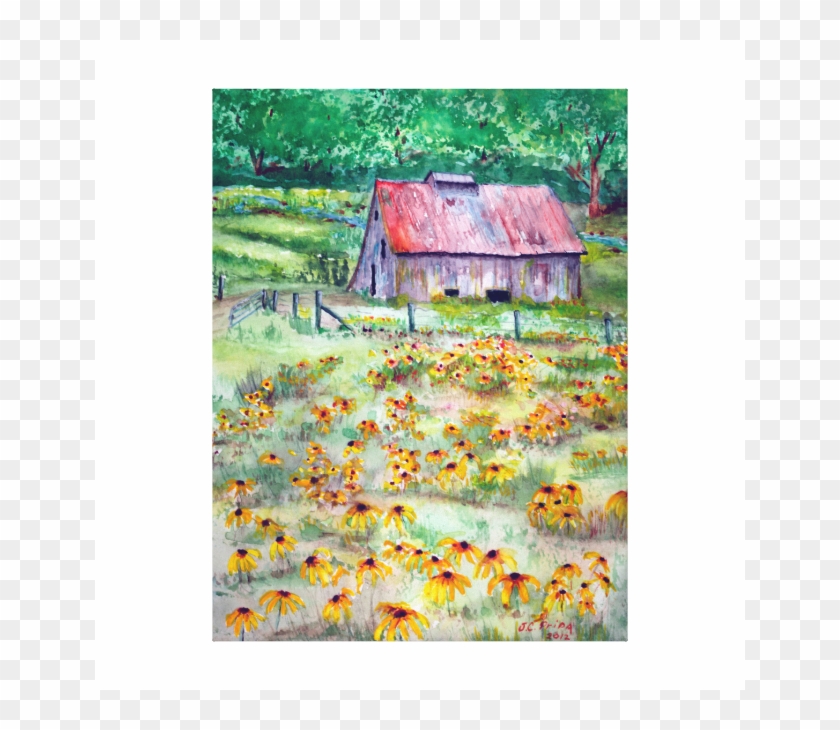 Black-eyed Susans Wildflower Barn Watercolor Gallery - Watercolor Painting Clipart #3702055