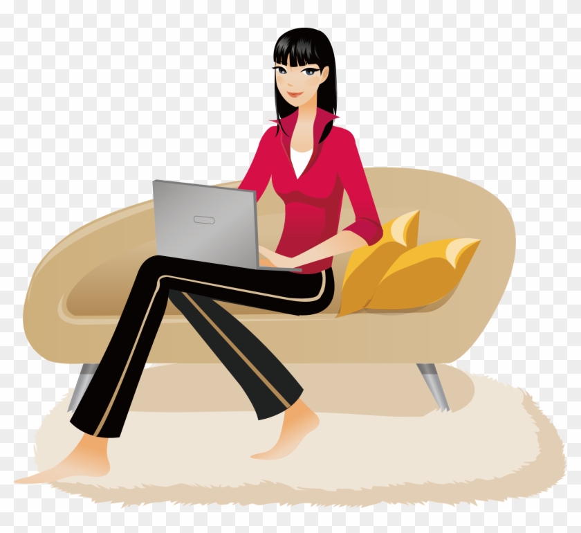 Laptop Clip Art Office Sofa Beautiful Red - Mulher Sentada No Sofa Png Transparent Png #3702702