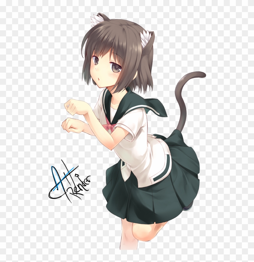 She Looks Tired Neko Cat, Kawaii Cat, Anime Cat, Kawaii - Cute Anime Neko Girl Render Clipart