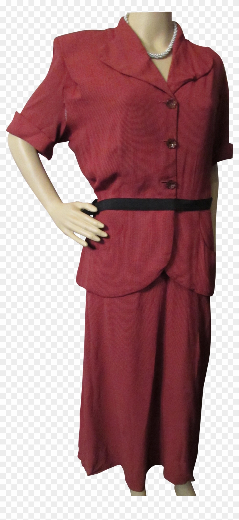 Classy '40's Dress In Red And Black Grid Rayon With - Costume Clipart #3709643