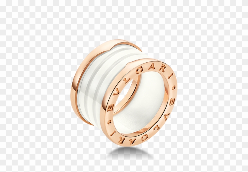 Zero1 4-band 18 Kt Pink Gold Ring With White Ceramic - Bague Bulgari Céramique Blanche Clipart #3709950