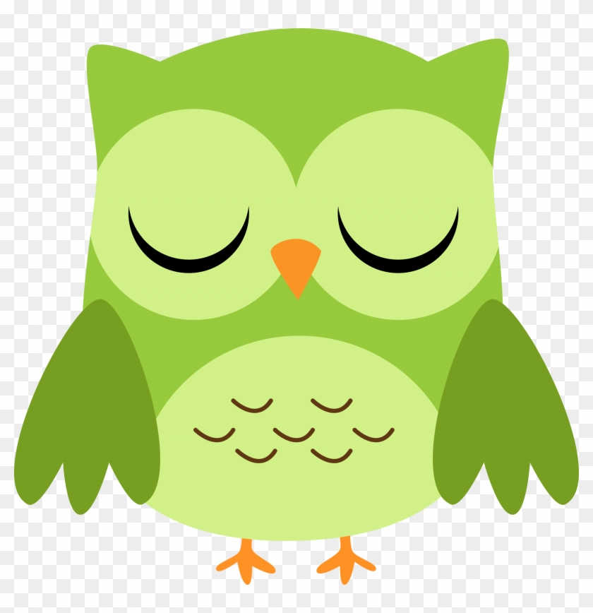 Green Owl Cliparts - Cartoon Owl Eyes Closed - Png Download