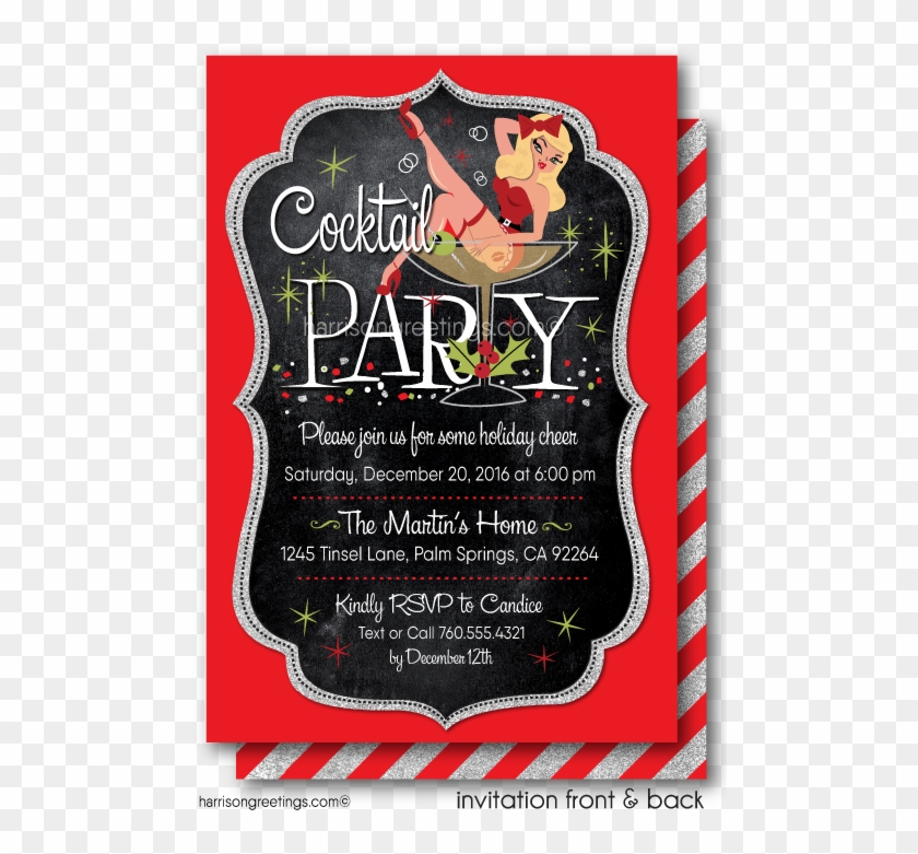 Retro Pinup Girl Christmas Party Invitations [di-10227fc] - Christmas Cocktails Invitation Clipart